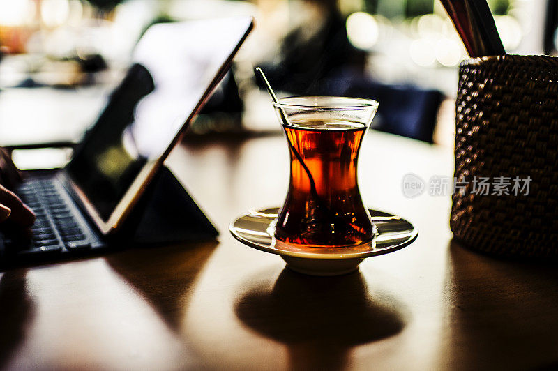 Turkish Tea and Tablet PC in The Cafe